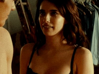 Slutty Emma Roberts before the her tits and face blasted with cum